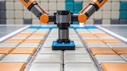 Fototapete - A medium closeup of a robotic tile installer maneuvering around obstacles with attention on the articulated joints and flexible design that facilitate tight corner placements.