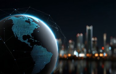 Poster - In a smart city, the modern creative communication and internet network are linked, embodying the concept of 5G wireless digital connection and the internet of things