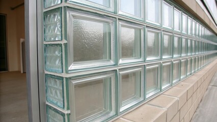 Aufkleber - A medium closeup of fireresistant glass blocks forming part of a transparent partition highlighting their clarity and strength while ensuring compliance with building safety