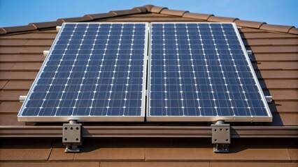 Poster - A medium closeup of solar panels mounted on the roof angled for maximum sun exposure while demonstrating weatherresistant attachments suitable for extreme climates.
