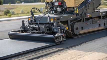 Aufkleber - A medium closeup of the articulated joints on an autonomous road paver displaying the complex engineering allowing for flexible maneuvering across different surface gradients.