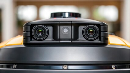 Aufkleber - A medium closeup of the vacuums sensors and cameras on top showcasing the technology that allows it to map surroundings and avoid obstacles.
