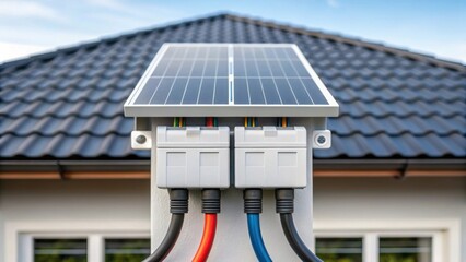 Poster - A medium closeup revealing the junction where the solar panel connects to the homes energy system demonstrating the integration of renewable energy in residential applications.