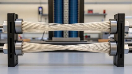 Poster - An image of a composite material being tested under tension with the fibers visibly stretching illustrating its remarkable strength and flexibility.