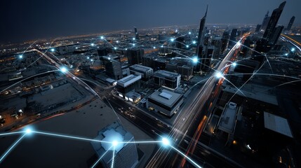 Poster - The 5G wireless network enables high-speed internet, cloud computing, and connection diagram technology for data storage, services, synchronization, and online financial transactions, promoting