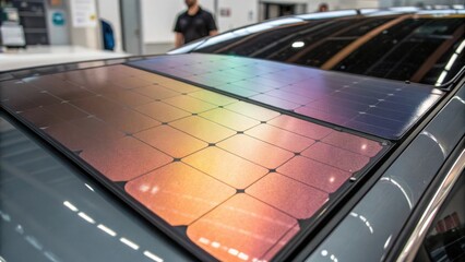 Poster - Closeup of a hightech material with a reflective surface that varies its tint according to heat levels creating a visually striking effect that enhances energy conservation.