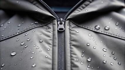 Aufkleber - Closeup of a waterresistant jacket fabric with a focus on the nanostructured layer capturing the way water beads and rolls off indicating durability and protection.
