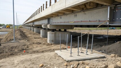 Aufkleber - Detailed shot of the bridges base resting on the soft ground with stakes securing it in place demonstrating how it accommodates uneven terrain for temporary installations.