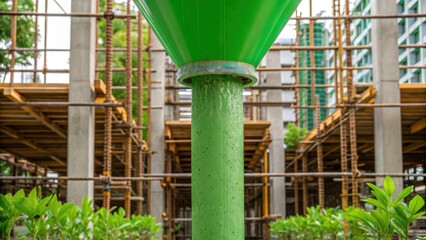 Aufkleber - Environmental Integration A closeup of green concrete being poured into ecosensitive forms in a construction site with surrounding plants showcasing a harmony between nature and