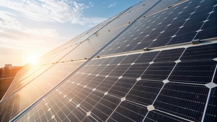 Poster - Medium closeup highlighting the gradient effect of sunlight passing through a transparent solar panel illustrating how it produces energy while maintaining visibility.