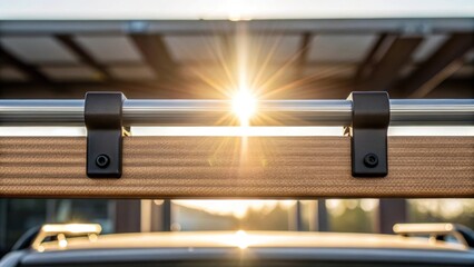 Poster - Medium closeup of a beam supported by sleek mounts allowing sunlight to catch the twill texture highlighting its lightweight design and strength.