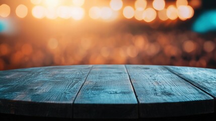 Leinwandbilder - Empty table showcasing blurred stadium crowd in vibrant colors, perfect for sports merchandise display