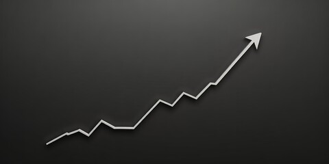 White upward trending line graph with an arrow on a dark grey gradient background display
