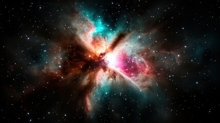 A stunning colorful nebula surrounded by twinkling stars that showcases the beauty and mystery of deep space, inspiring wonder and curiosity about the universe.