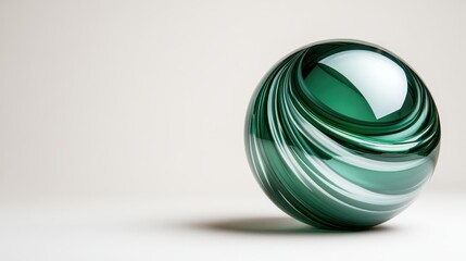 Poster - An intriguing green glass sphere perched on a simple surface, showcasing its glossy finish and captivating form, perfect for adding a contemporary touch to any space.