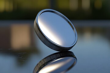 Poster - Reflecting metal object on a surface in natural light during the golden hour
