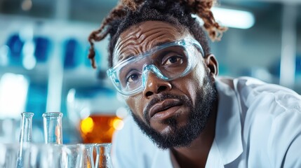 Poster - A determined scientist scrutinizes a chemical reaction in a lab setting, showcasing passion for chemistry and the exploration of innovative scientific methodologies.