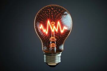 Poster - Unique light bulb emitting vibrant patterns in a dark background showcasing electric waves