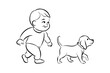 © SandhaRani - Baby And Puppy Walking Side By Side Line Art Illustration Isolated On White Background Minimalist Child And Dog Drawing Cute Together