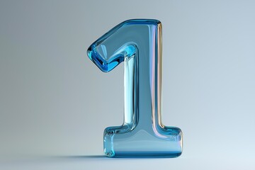 Fototapete - Translucent number one in icy blue glass design on neutral background representing minimal clarity, modern sculpture and clean numeric shape, Generative AI