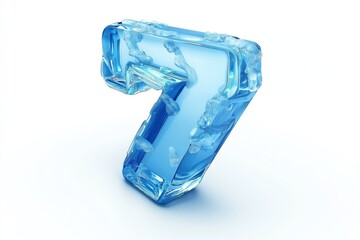 Poster - Blue stylized number seven with frozen texture and crystalized ice surface showcasing cool geometry and futuristic winter digital design, Generative AI