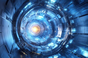 Poster - Futuristic abstract technology design showcasing vibrant blue and orange colors