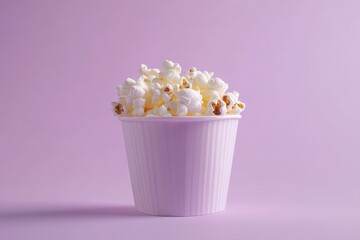 Aufkleber - A full cup of fluffy popcorn on a lilac background evokes a sense of snacking. The popcorn stands out due to the background color.