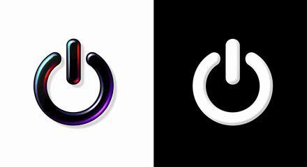 Fototapete - A stylized power button symbol is depicted with bold, outlined in black letters filled with glossy, vibrant primary and secondary hues featuring a slight gradient effect. Vector Illustration