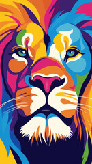 Poster - Vibrant Colorful Roaring Lion Face Vector for T-Shirt Design in Minimalist Style