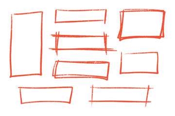 Poster - Rectangle highlight red crayon set - sketchy hand drawn rough shapes ink underlining, graphic elements marker in grunge style for emphasizing important information and drawing attention to text