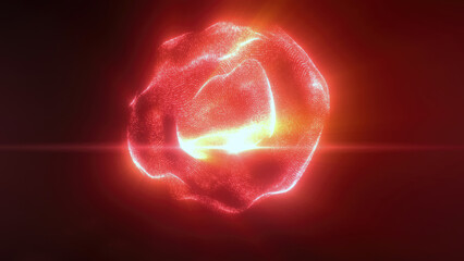 Aufkleber - abstract red particles creating a swirling luminous sphere shape against a dark background with a br