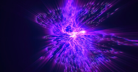 Poster - Vibrant purple and magenta light explosion in a dark background, symbolizing energy and creativity in digital design