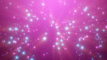 Wall Mural - Abstract glowing pink stars on a dark purple background, creating a soft, dreamy effect with radiant light beams