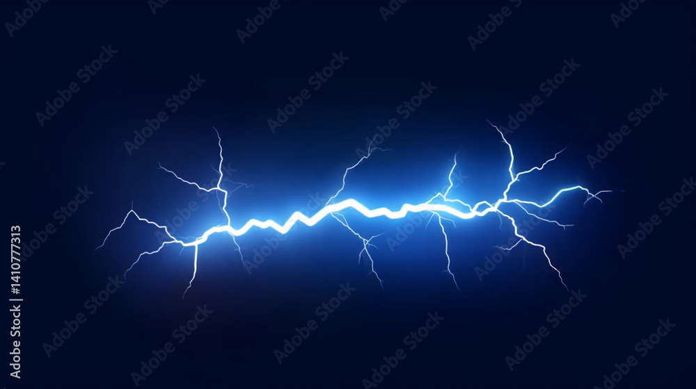 Powerful electric blue lightning bolt flashes bright in the dark night ...
