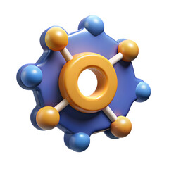 Poster - 3D Plastic Central Network Icon: Blue Hexagon with Orange Connected Spheres

