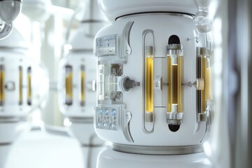 Poster - High-tech laboratory equipment with glowing liquids in futuristic setting