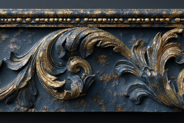 Aufkleber - Close-up of dark-blue ornate frame with gold leaf detailing, showcasing intricate scrollwork and texture, representative of luxury, elegance, and vintage style, ideal for design projects