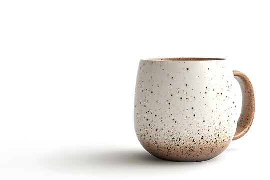 A 3D rendering of a single ceramic mug with a minimalist design and matte finish, isolated on a white background, perfect for modern settings