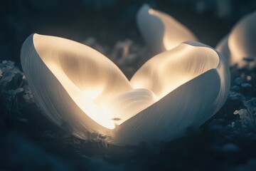 Poster - Illuminated petals glowing softly in a serene garden at dusk
