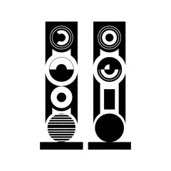 Poster - Bold geometric abstract in black and white, featuring circles, rectangles and lines, against a stark white background creating a striking visual impact, perfect for modern design.