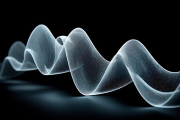 Poster - Abstract flowing digital lines on a black background creating a futuristic wave, an intricate network of interconnected data streams, modern tech, digital art, design element.