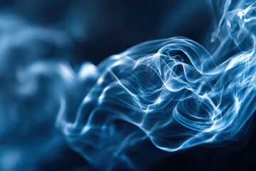 Poster - A mesmerizing close-up abstract of swirling blue smoke against a dark background, showcasing intricate patterns and delicate movements, creates a sense of mystery.