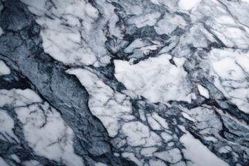 Poster - Detailed close up shot of a gray and white marble slab, showing intricate patterns and textures of stone material, ideal for backgrounds and design applications.