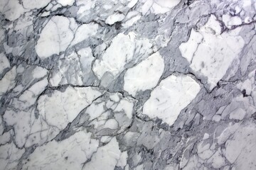 Poster - Close-up view of a natural white and gray marble stone with intricate patterns, providing a luxurious, smooth and sophisticated background for interior design use.