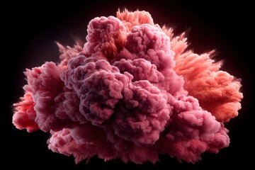 Poster - A mesmerizing cloud of vibrant red and pink powder against a stark black backdrop, creating a dynamic burst of color and texture that is captivating and visually striking.