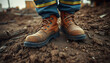 © KWY - person standing in the dirt with a pair of boots