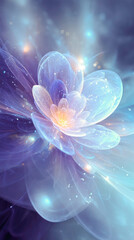 Poster - Fractal miracle reveals an ethereal flower floating in a cosmic space filled with light