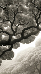 Aufkleber - Fractal design of Pythagoras tree in a misty landscape at dawn