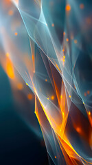Poster - Floating crystal shards illuminate a dark space with glowing edges in a sharp edged composition
