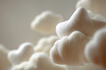 Poster - Dreamlike mobile featuring soft stars and clouds in a softly illuminated room for whimsical decor